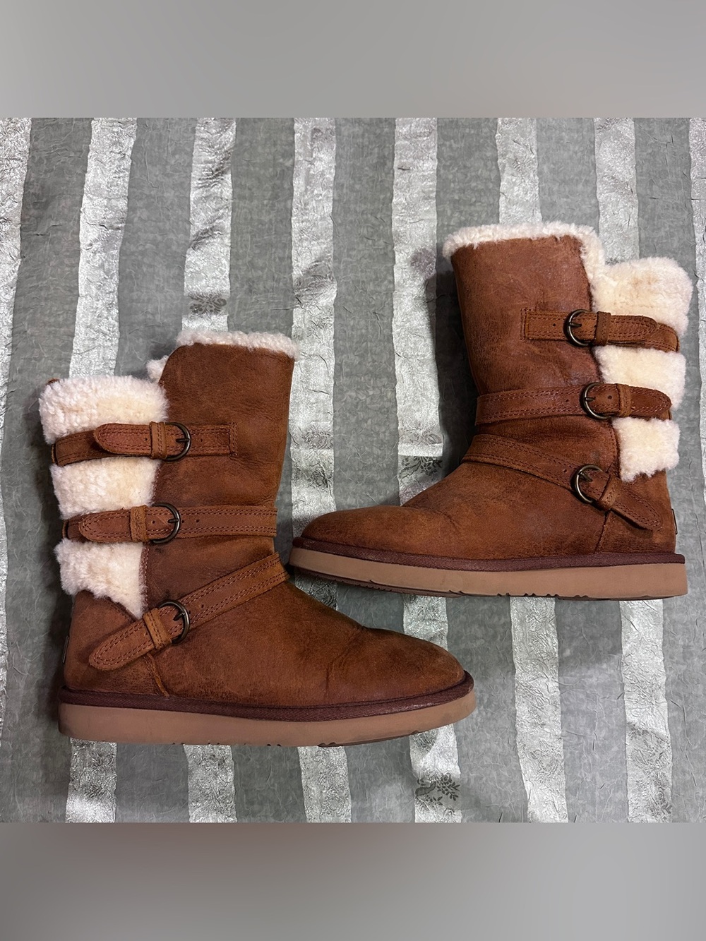 UGG Chestnut Suede Shearling Buckle Boots
